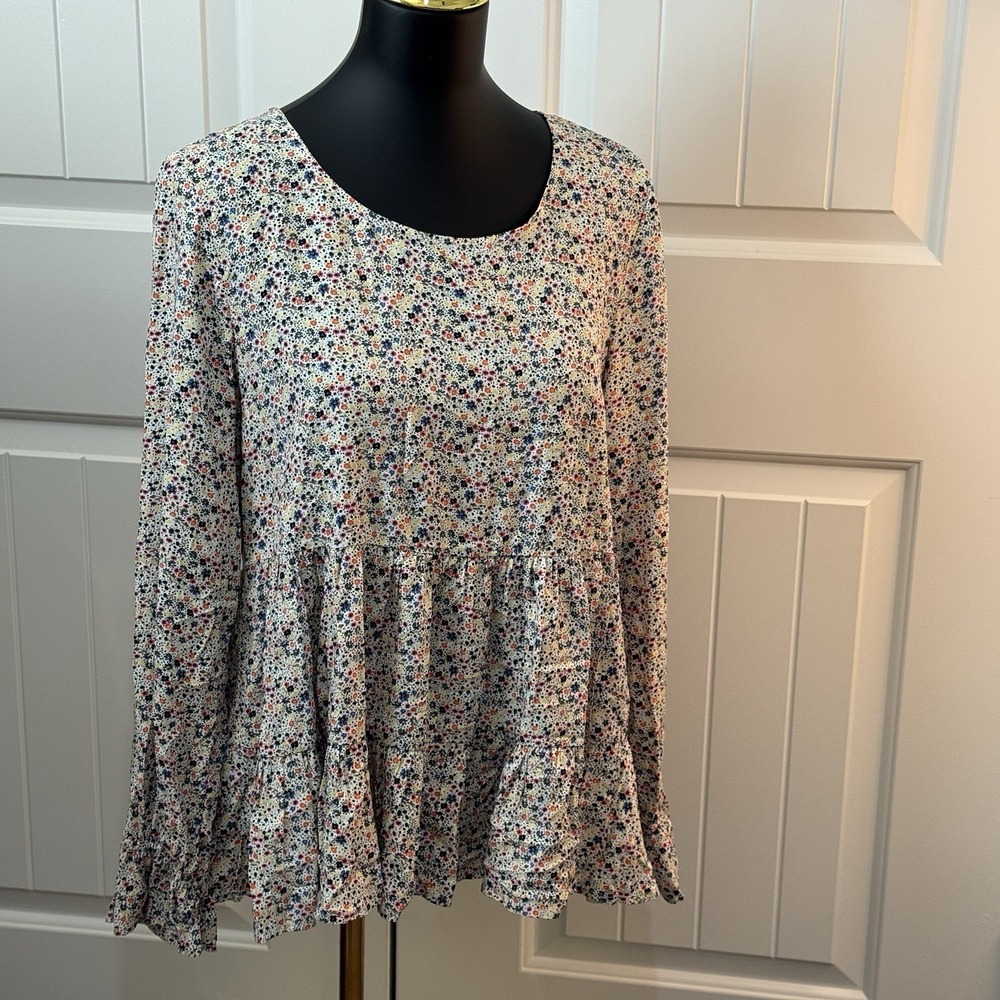 Jane & Delancey‎ Anthro Sz M Long Sleeve Peplum Cottagecore Peasant Tiered Top